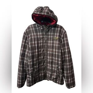 Men’s Billabong winter plaid puffer jacket with hood EUC Size Medium